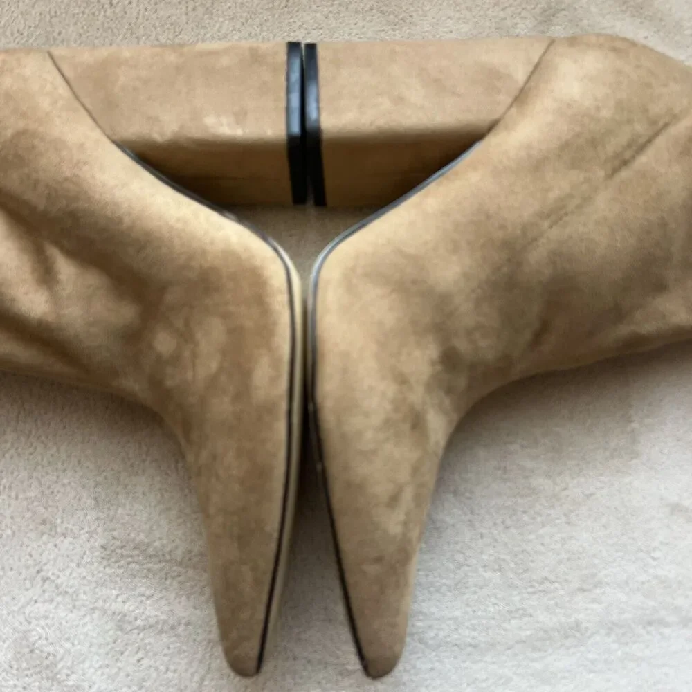 Marc Fisher LTD Larry Sock Ankle Boot Women 9 M Tan Faux Suede Pointed Toe Block